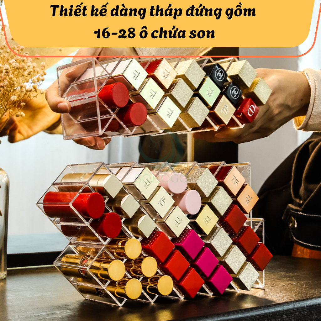 Kệ Đựng Son 28 Ô Acrylic Cao Cấp – Trong Suốt, Sang Trọng-Kệ Son Đa Năng 28 Ô – Phù Hợp Mọi Kích Cỡ Son