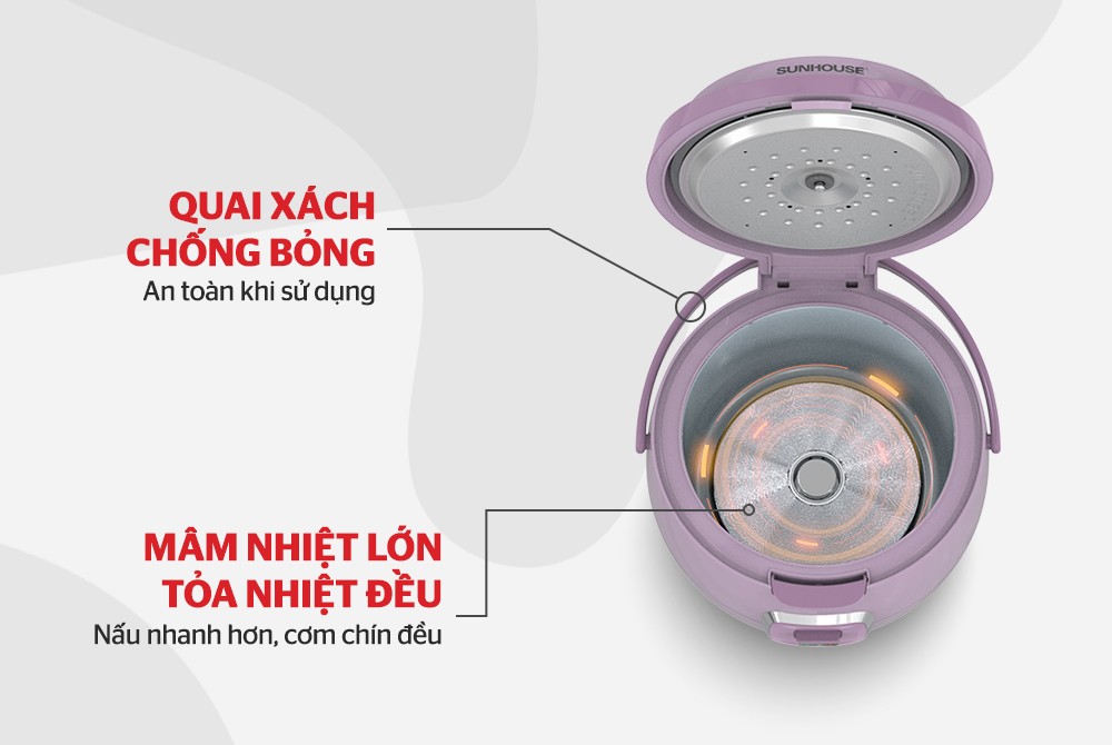 Nồi Cơm Điện 1.8L Sunhouse SHD8663V - Hàng Chính Hãng