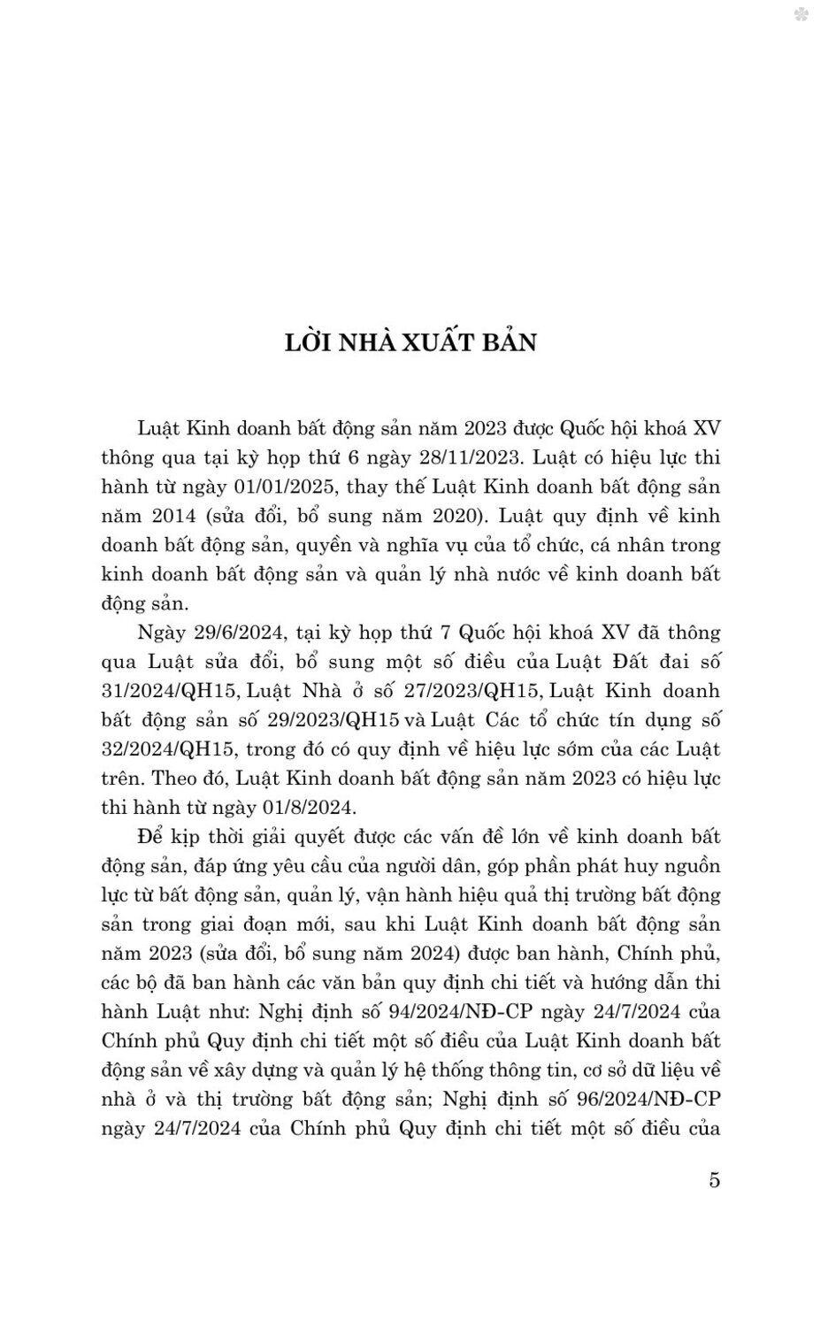 Các văn bản hướng dẫn thi hành Luật kinh doanh bất động sản năm 2023 (sửa đổi, bổ sung năm 2024) - bản in 2025
