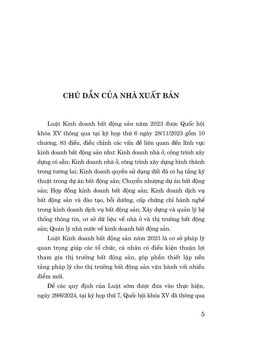 Luật Kinh doanh bất động sản năm 2023 ( Sửa đổi, bổ sung năm 2024) - Bản in năm 2024