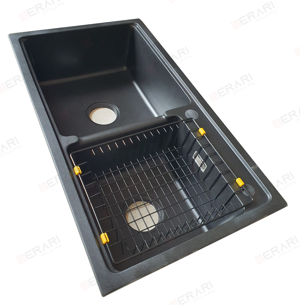 Chậu đá Granit 2 hố lệch, Phụ kiện đi kèm mã GC.MB8246 thương hiệu Gerari