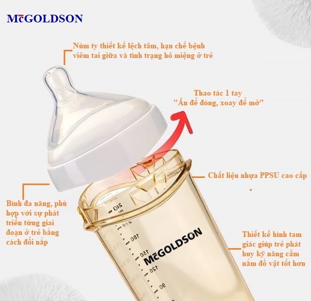 Combo Bình sữa đa năng RICHKID-McGOLDSON PPSU Plus (6 in 1) dung tích bất kỳ - tặng 1 chai sữa tắm Organic