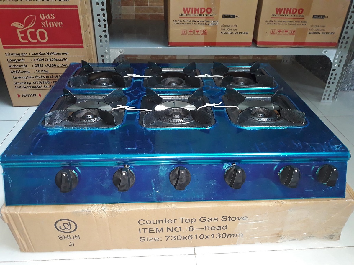 Bếp gas công nghiệp 6 họng,bếp gas 6 lò WINDO chuyên mỳ cay , bánh xèo. Hàng chính hãng