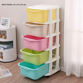 Tủ nhựa 5 tầng đựng quần áo gọn gàng dễ sử dụng đa sắc có bánh xe