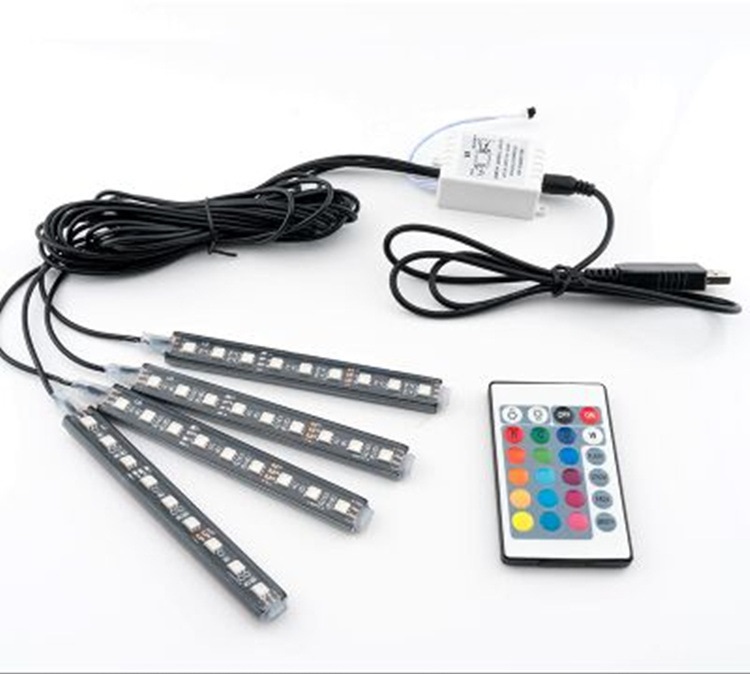 Bộ đèn Led 4 thanh 9 bóng lắp gầm ghế ô tô cảm biến nhạc-Có Remote