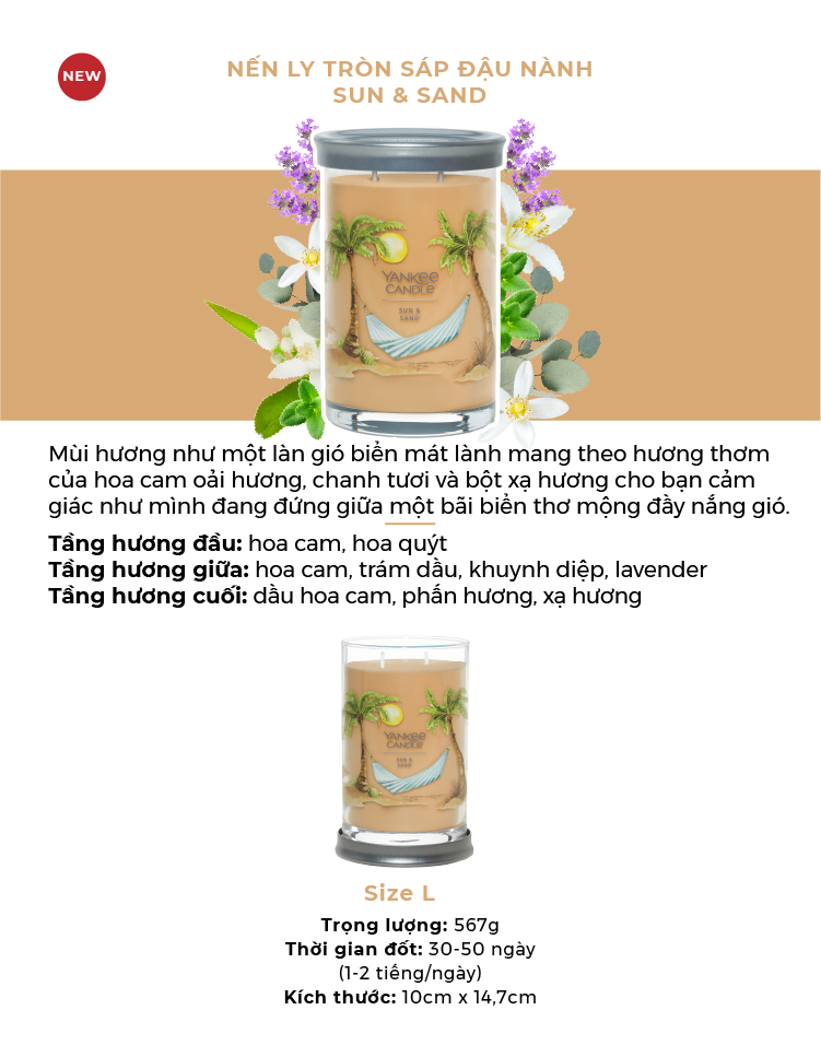 Nến ly tròn sáp đậu nành Yankee Candle size L (567g) - Sun & Sand