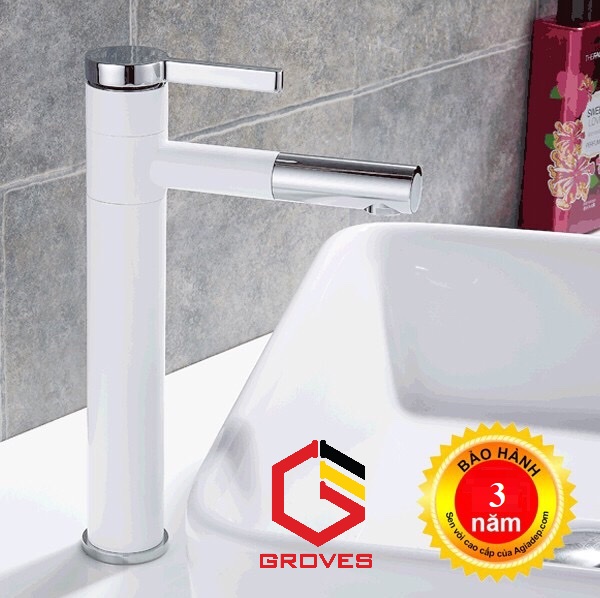Vòi rửa mặt, vòi rửa lavabo đa năng thân cao đồng mạ trắng đẹp sang trọng thanh lịch GROES GR 7011C
