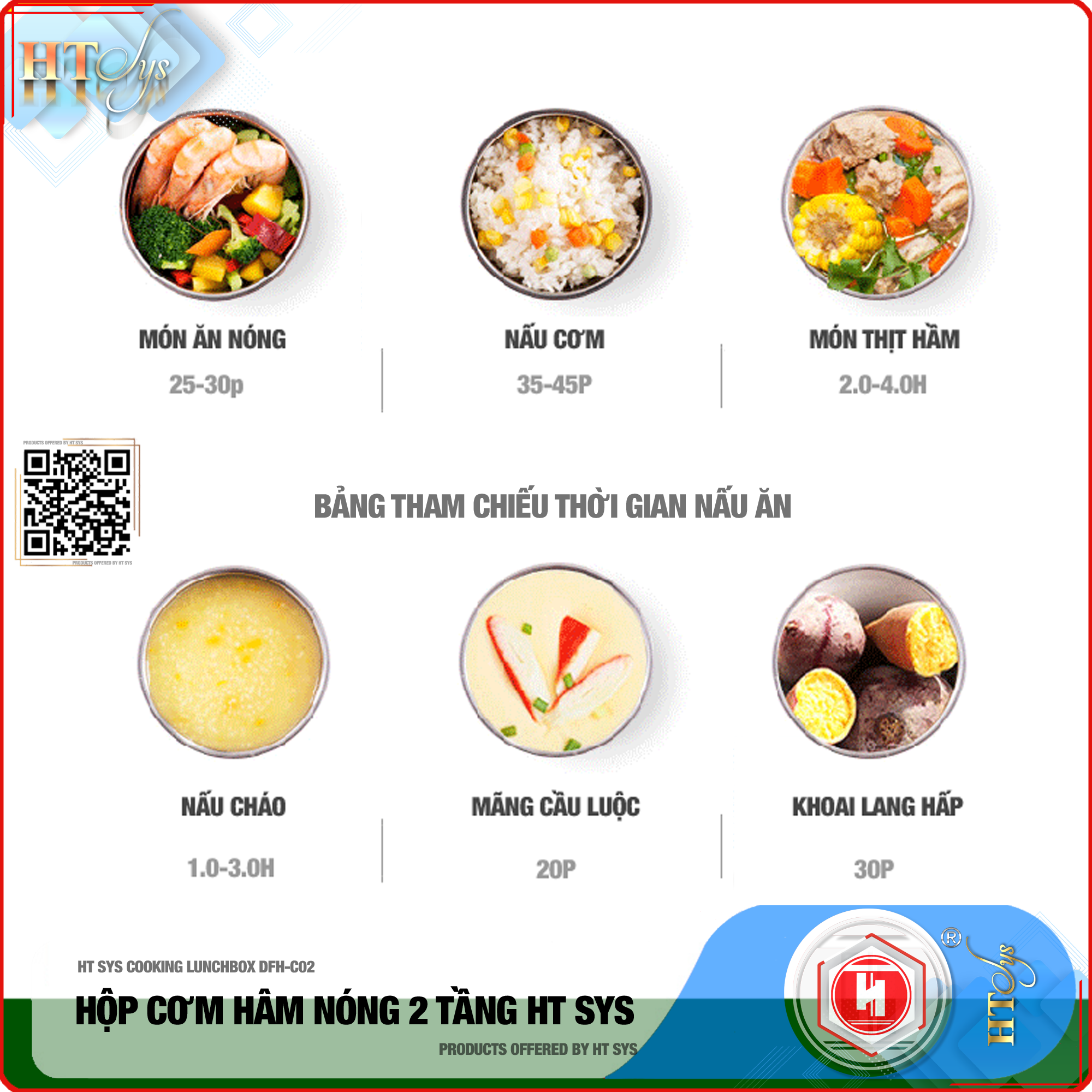 Hộp Cơm Hâm Nóng Cắm Điện HT SYS - COOKING LUNCHBOX DFH C02 - Hộp Cơm Cắm Điện Có Thể Nấu Chín Và Hâm Nóng Thức Ăn - 2 lít,4 Ngăn - Ruột Bằng Inox SUS304 Cao Cấp - Hàng Nhập Khẩu