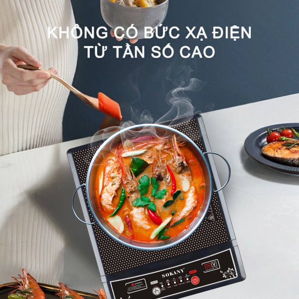 Bếp từ đơn SOKANY SK-07046 công suất 2200W, cực kì tiết kiệm với 5 chế độ nấu, phím bấm cơ, tích hợp tính năng tự ngắt an toàn - HÀNG CHÍNH HÃNG