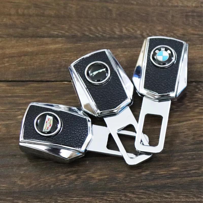 Chốt cài dây an toàn Logo hãng cao cấp bọc da bản cải tiến có thể móc nối tiếp Trendy Car