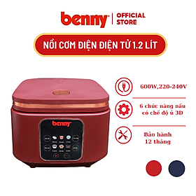 Nồi cơm 1,2l điện tử Benny BR-12EL Đỏ, 600W- Bảo hành 12 tháng- Hàng chính hãng