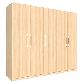 Tủ quần áo gỗ MDF Tundo 5 cánh 2 ngăn màu vàng sồi 220 x 55 x 200cm