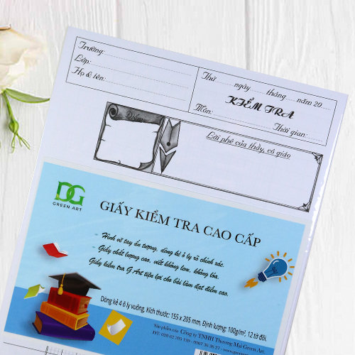 Giấy kiểm tra 4 ô ly trắng dày viết êm không lem, kẻ sẵn tiện lợi cho học sinh, 12 tờ đôi GKTL1-04 Green Art - Hàng chính hãng