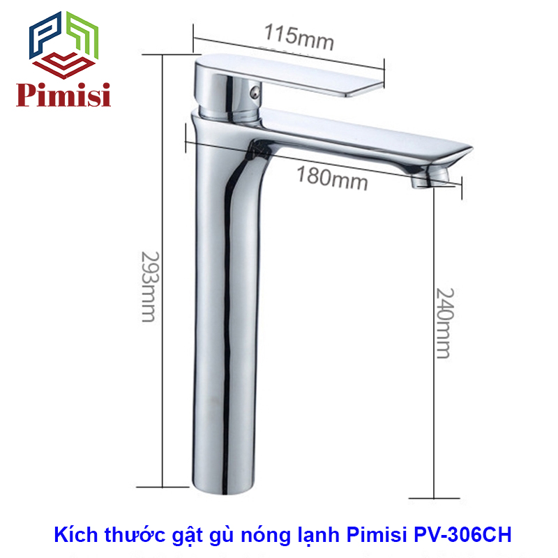 Vòi Chậu Lavabo Pimisi PV-306CH Thân Cao 30cm Cho Chậu Lavabo 1 Lỗ Của Phòng Tắm - Gật Gù Đồng Thau Mạ Xi Sáng Bóng | Chính Hãng