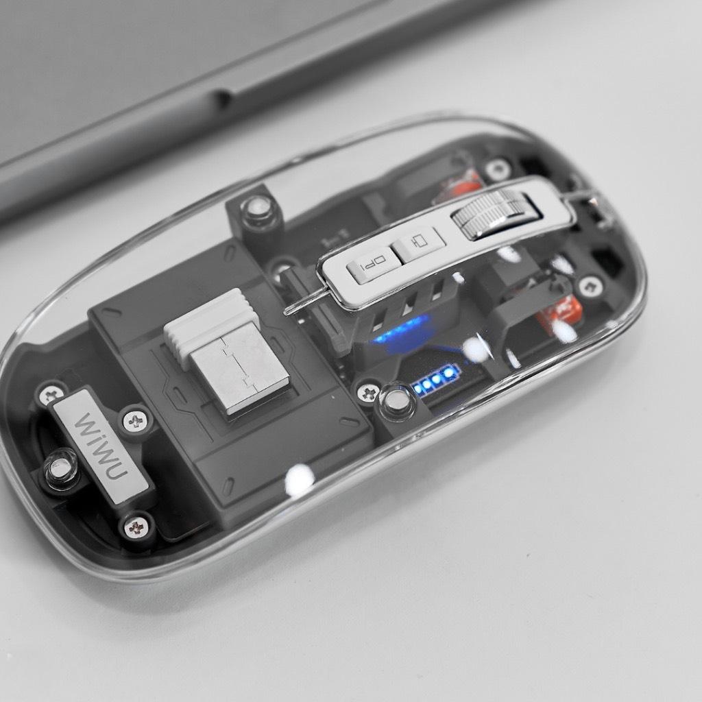 Chuột quang không dây cho IPad , Laptop , Mac book chính hãng WI WU Mouse Crystal WM105 thiết kế trong suốt lộ cơ - hàng chính hãng