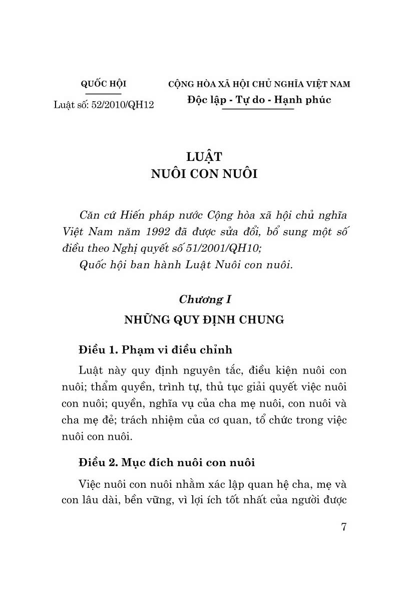 Luật nuôi con nuôi năm 2010 - bản in 2024