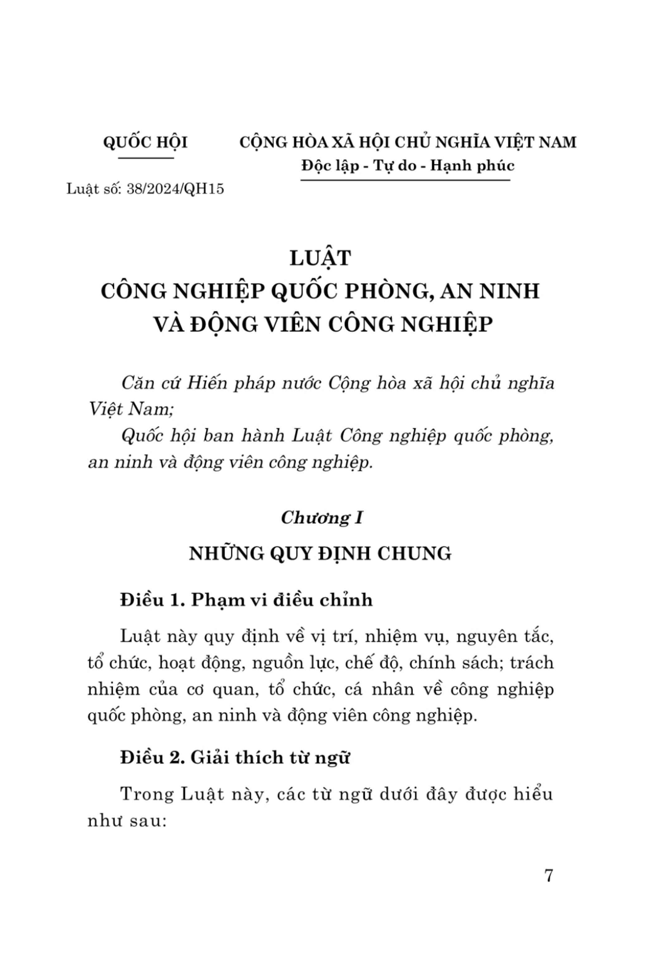 Luật công nghiệp quốc phòng , an ninh và động viên công nghiệp 2024 - bàn in 2024
