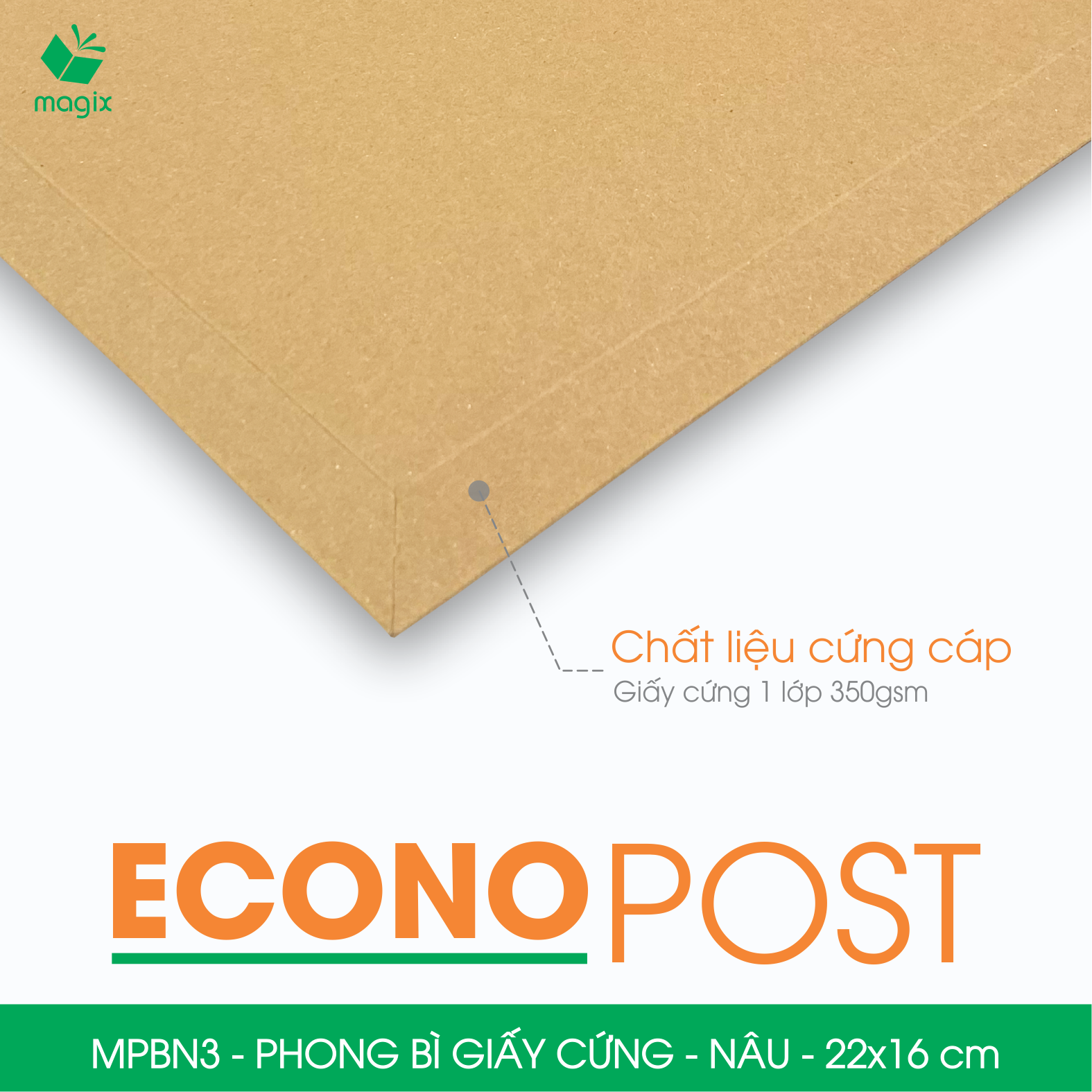 MPBN3 - 22x16 cm - Combo 60 phong bì giấy cứng đóng hàng màu nâu thay thế túi gói hàng