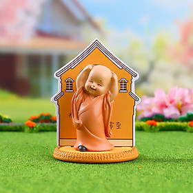 Tượng Chú Tiểu Vàng Yêu Đời An Yên Có Phối Cảnh Trang Trí Decord_ Hàng chính hãng