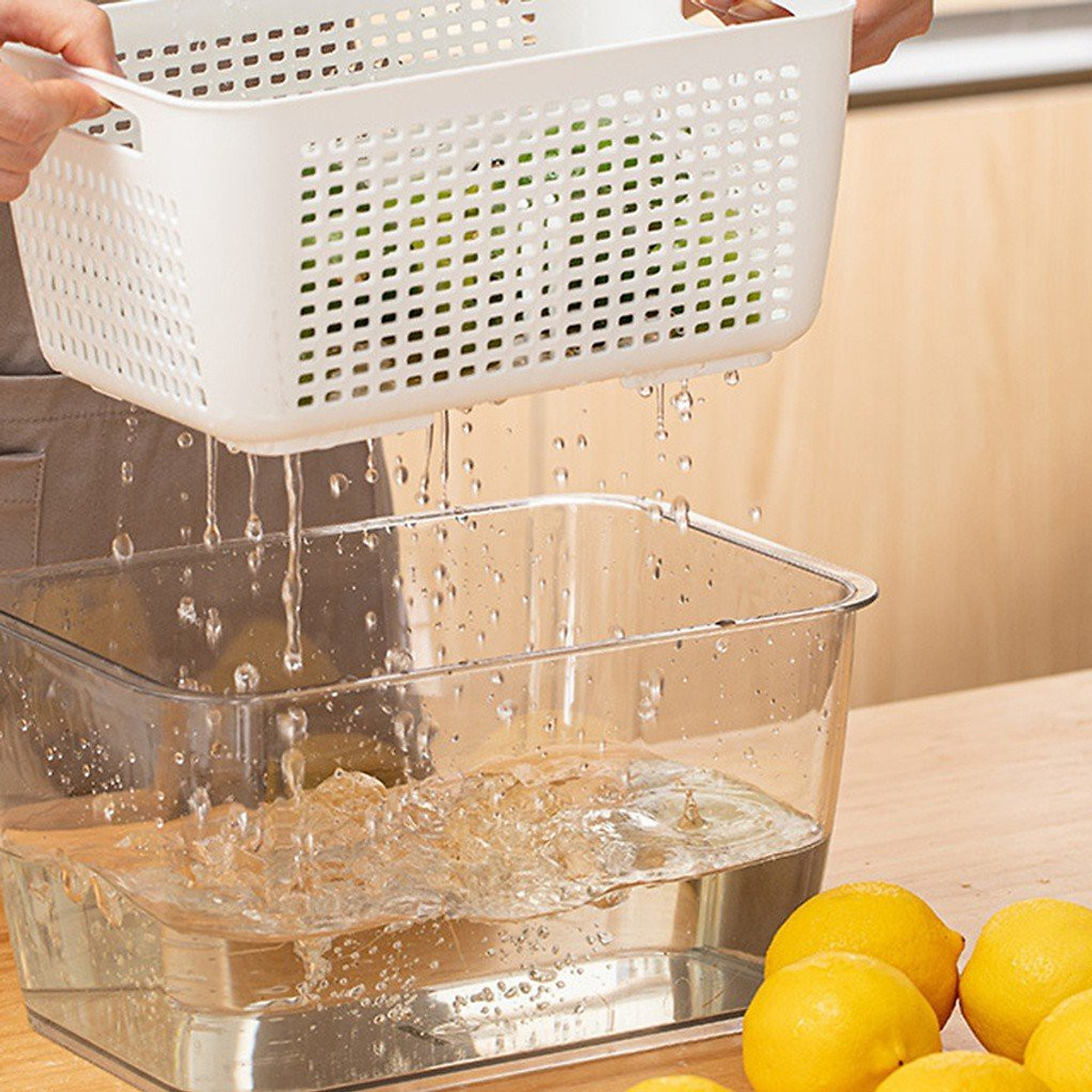 Hộp Đựng Thực Phẩm dễ dàng bảo quản rau củ để Tủ Lạnh 2 Lớp Có Lỗ Thoát Nước, Có Khóa Thoát Khí - Hàng Loại 1