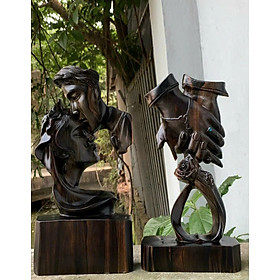 Cặp tượng phu thê viên mãn bằng gỗ mun hoa cực đẹp kt cao 30×16×6cm 