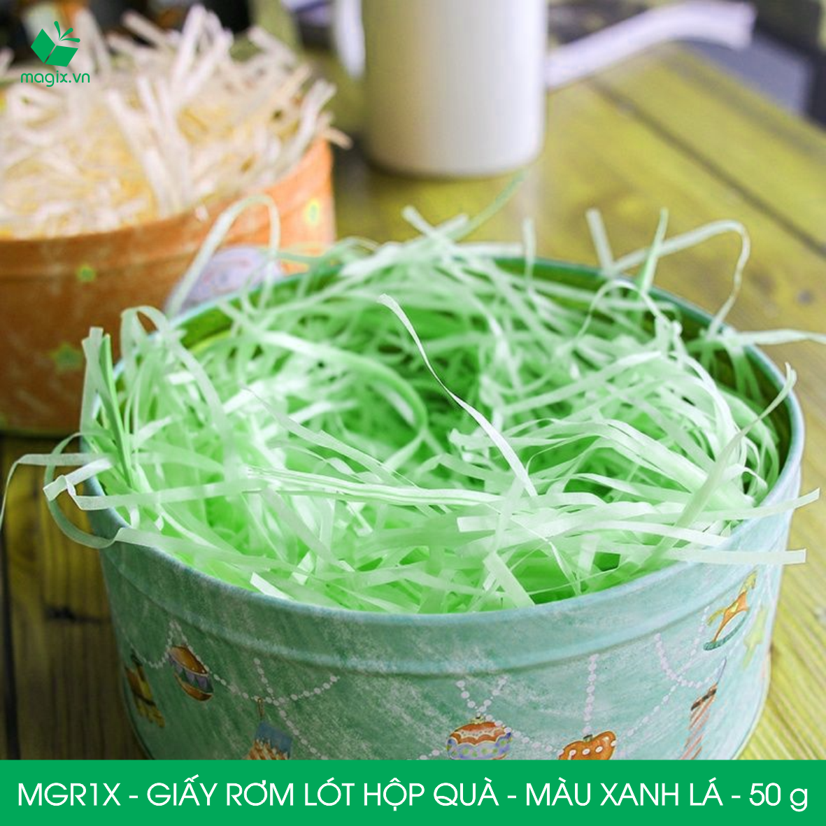 MGR1X - 50g Giấy rơm lót hộp quà màu xanh lá - Giấy sợi rơm trang trí - Giấy vụn chống sốc