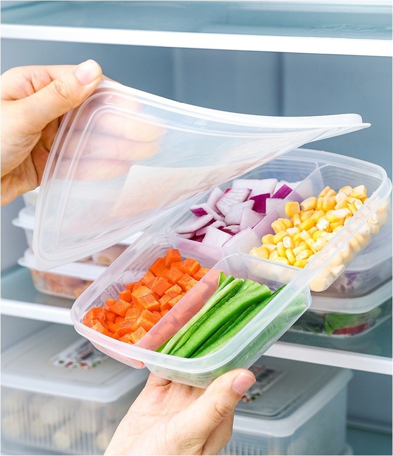 Set 02 hộp thực phẩm chia ngăn 710ml, thiết kế nắp mềm dẻo bảo đảm kín hơi và chống tràn - nội địa Nhật Bản