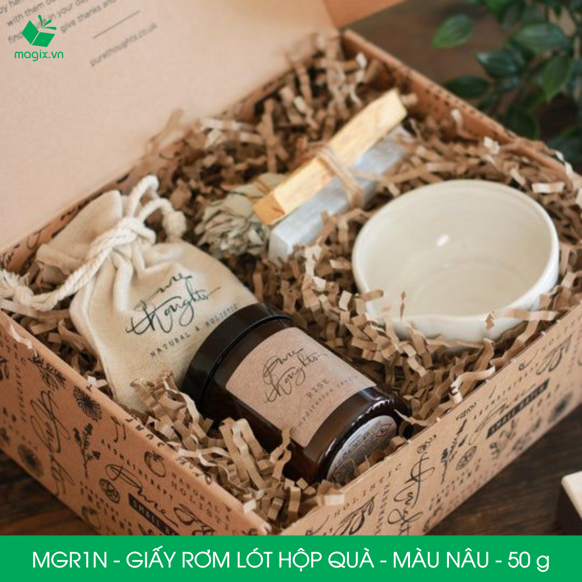 MGR1N - 50g Giấy rơm lót hộp quà màu nâu - Giấy sợi rơm trang trí - Giấy vụn chống sốc
