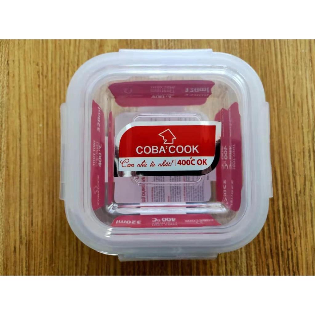 Bộ 4 hộp thủy tinh 2 hộp chữ nhật 370ml + 2 hộp tròn 400ml đựng thực phẩm COBA