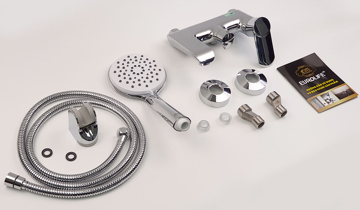 Bộ vòi sen nóng lạnh Đồng mạ Chrome Eurolife EL-VIO01 (Trắng bạc)