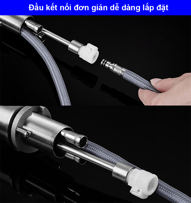 Vòi rửa bát nóng lạnh dây rút inox 304 Pimisi dùng cho chậu rửa chén bát trong nhà bếp gắn chậu với đầu vòi 2 chế độ nước tăng áp và dây rút mềm tiện lợi đa năng | Hàng chính hãng