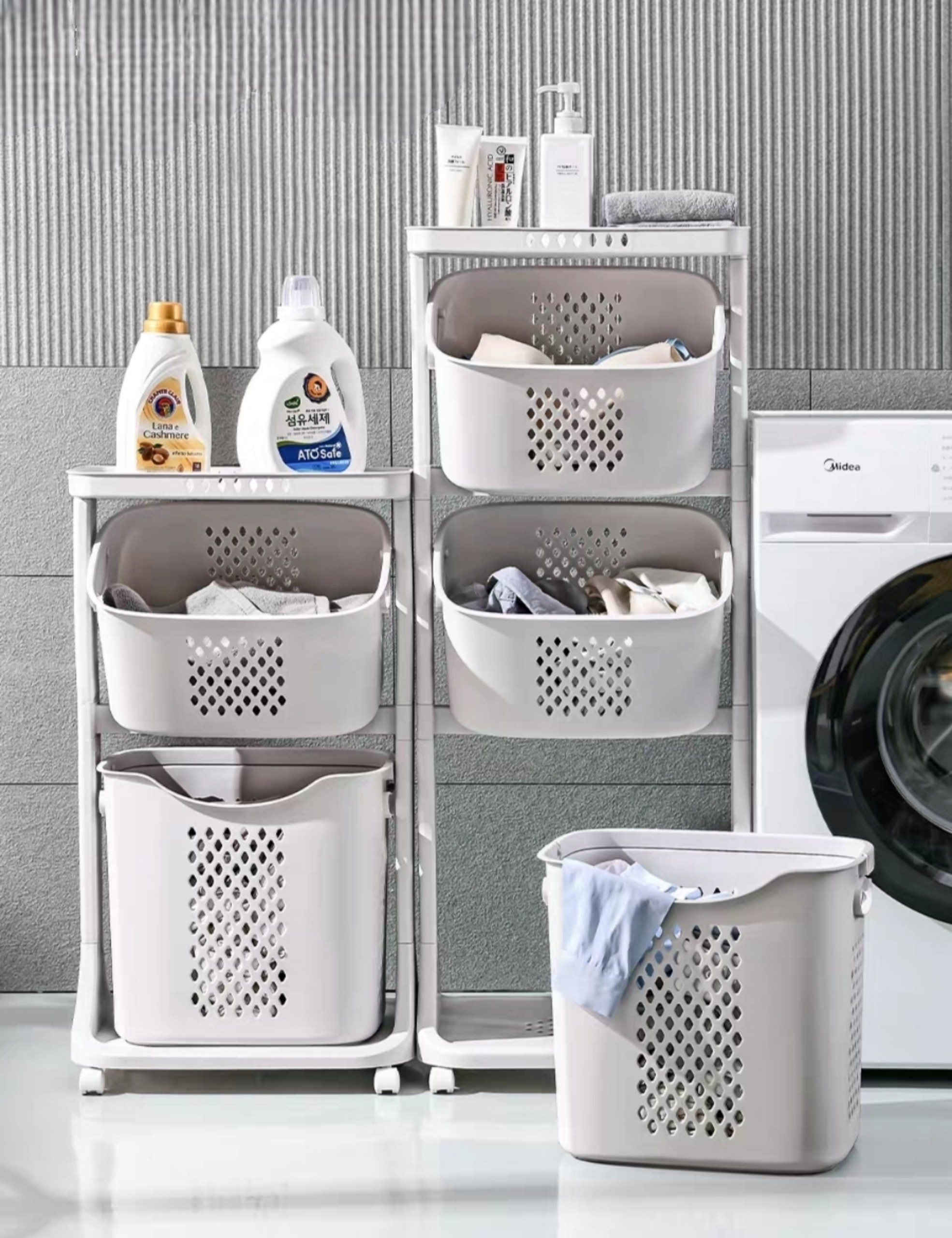 KỆ ĐỰNG ĐỒ 2 TẦNG 3 TẦNG ĐA NĂNG CÓ BÁNH XE XOAY 360 ĐỘ - GIỎ KỆ ĐỰNG ĐỒ ĐỰNG QUÀN ÁO GỌN GÀNG MÀU & KIỂU DÁNG PHONG CÁCH HÀN QUỐC