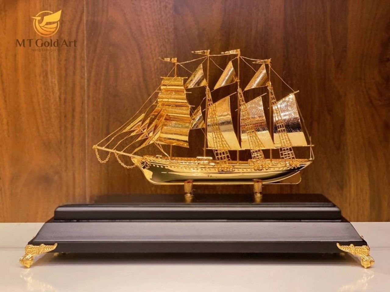 Mô hìnnh thuyền mạ vàng MT Gold Art(305 x 118x 225 mm) M03- Hàng chính hãng, quà tặng dành cho sếp, khách hàng, đối tác