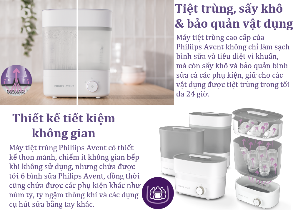 Máy tiệt trùng bình sữa và sấy khô Philips Avent Starlight plus 293.00