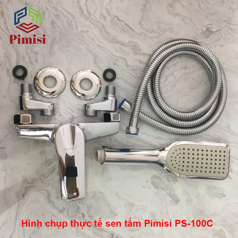 Vòi hoa sen tắm nóng lạnh Pimisi PS-100C đồng mạ Crom đầy đủ phụ kiện | Hàng chính hãng