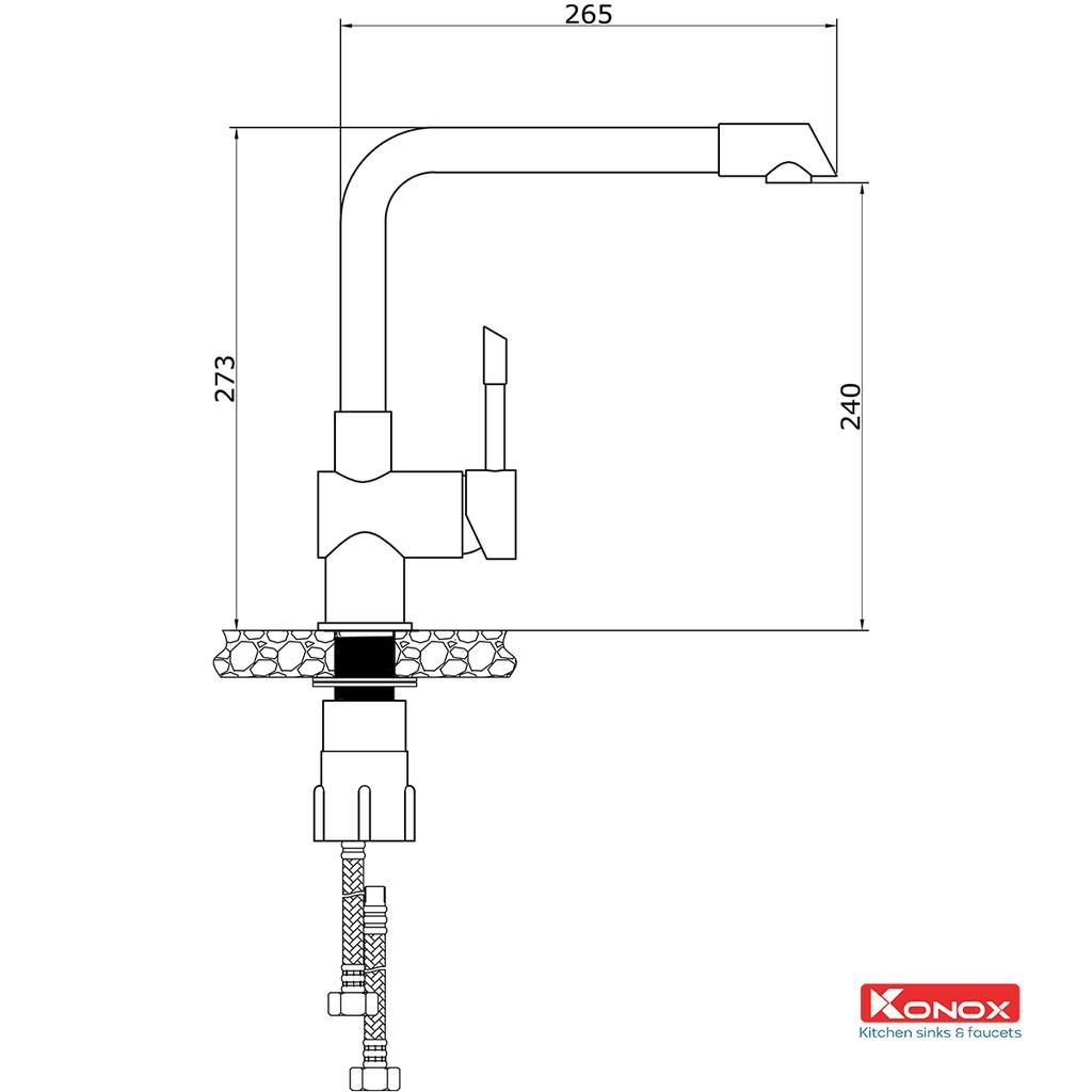 Vòi rửa bát nóng lạnh xoay 360 độ KONOX Felix Grey, bề mặt xử lý mạ PVD Granite, lõi hợp kim đồng 61% tiêu chuẩn Châu Âu CW617N