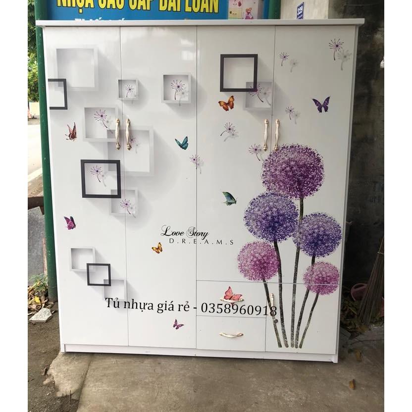 Tủ nhựa Đài Loan - tủ quần áo nhựa 4 cánh Đài Loan màu Trắng hồng xanh dương vân gỗ óc chó vân gỗ