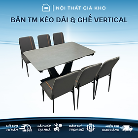 Bộ bàn ăn thông minh kéo dài mặt đá phiến Ceramic nhám chân chữ V kết hợp ghế VERTICAL
