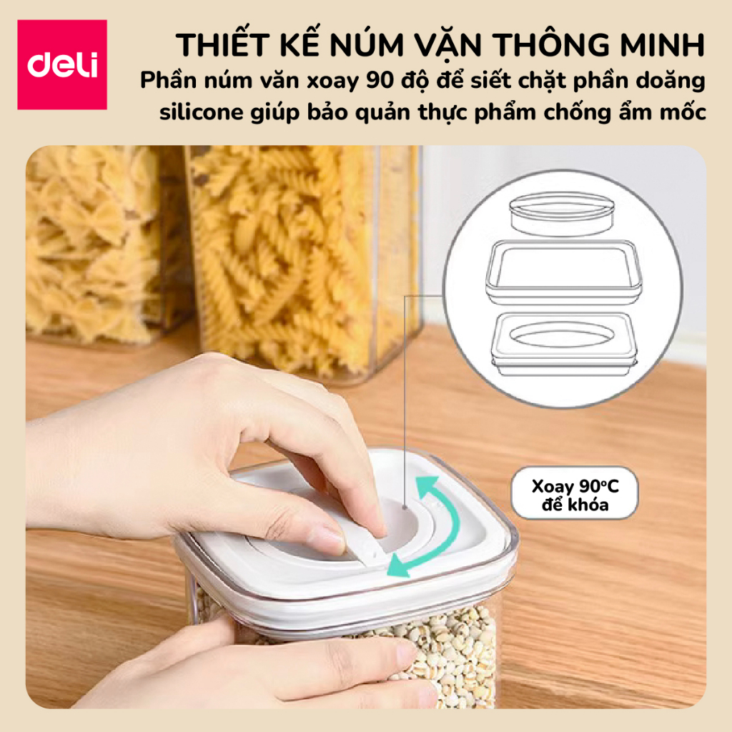 Hộp Nhựa Đựng Thực Phẩm Khô DELI- Hộp Nhựa Đựng Ngũ Cốc Đồ Khô Nắp Kín Chống Ẩm Mốc Nắp Kín Sắp Xếp Nhà Bếp Bảo Quản Thực Phẩm Phân Chia Thực Phẩm Chống Mùi Tủ Lạnh Chống Tràn Chống Rò Rỉ