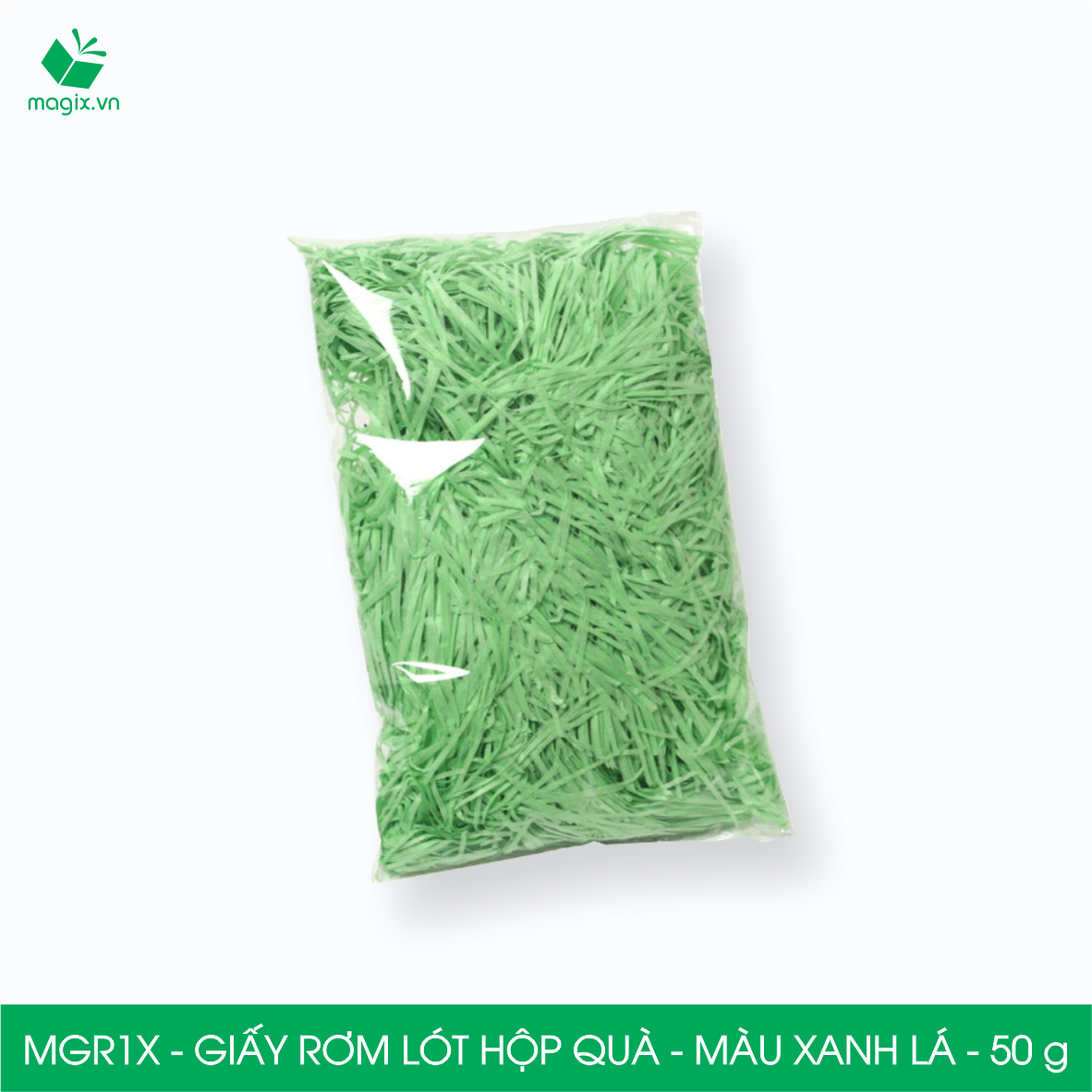 MGR1X - 50g Giấy rơm lót hộp quà màu xanh lá - Giấy sợi rơm trang trí - Giấy vụn chống sốc