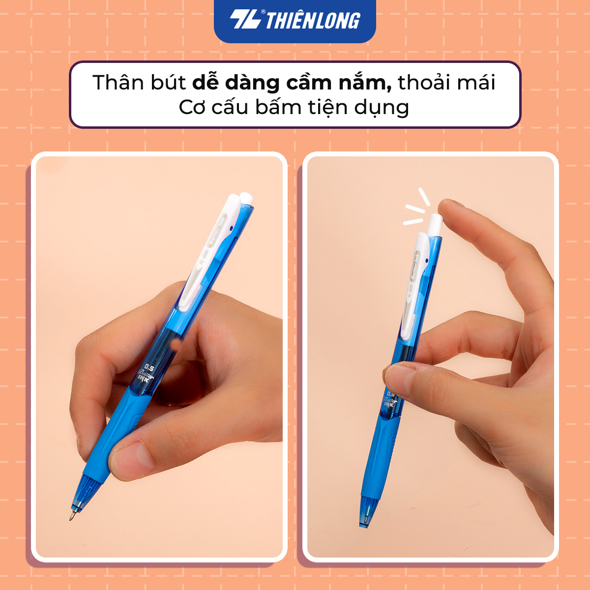 Combo 5-10-20 Bút Bi Thiên Long TL-095 - Tự động thu ngòi khi cài vào túi áo
