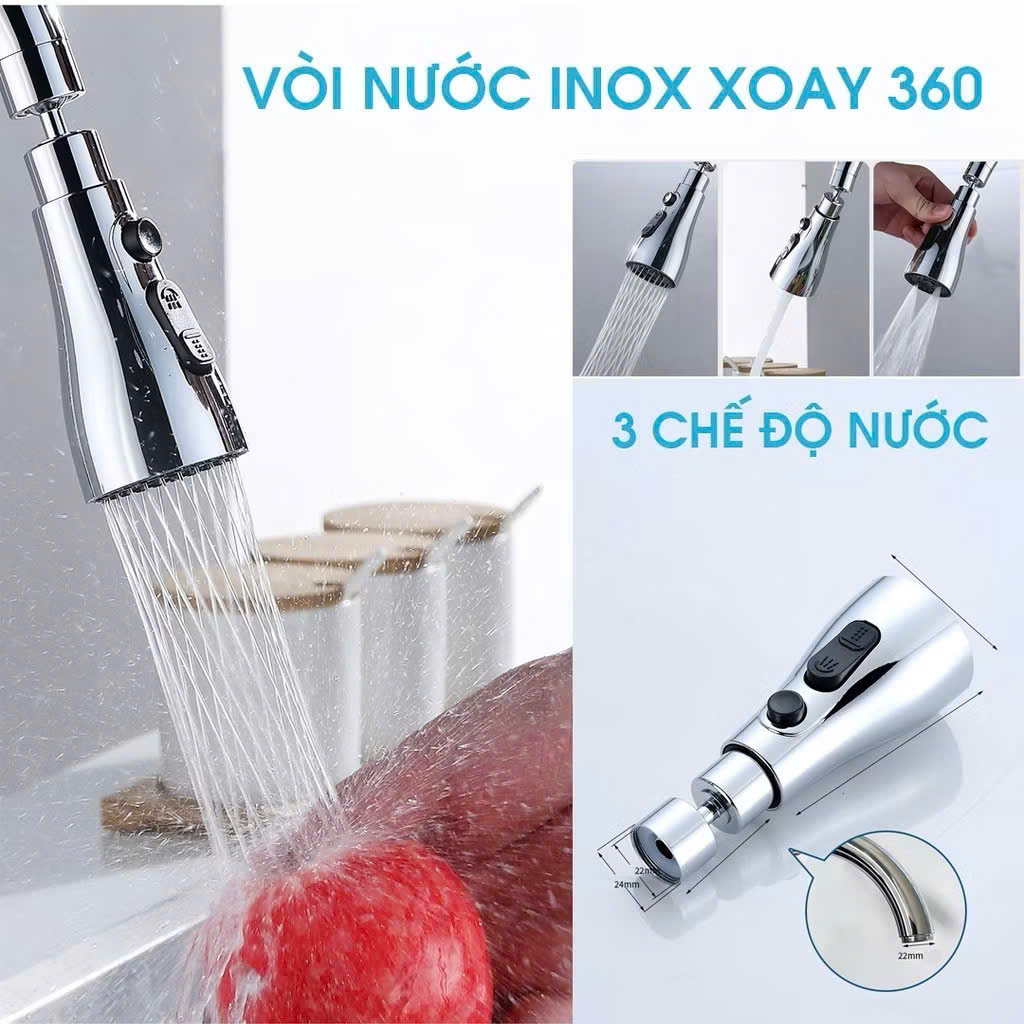 Đầu Nối Vòi Nước Bồn Rửa Chén Đa Năng, 3 Chế Độ Phun, Xoay 720° Chống Bắn Tung Tóe - HÀNG CHÍNH HÃNG MINIIN