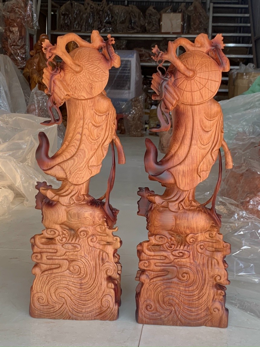 Tượng đạt ma sư tổ bằng gỗ hương đá tô làm mầu giả cổ cực đẹp kt cao 60×20×12cm