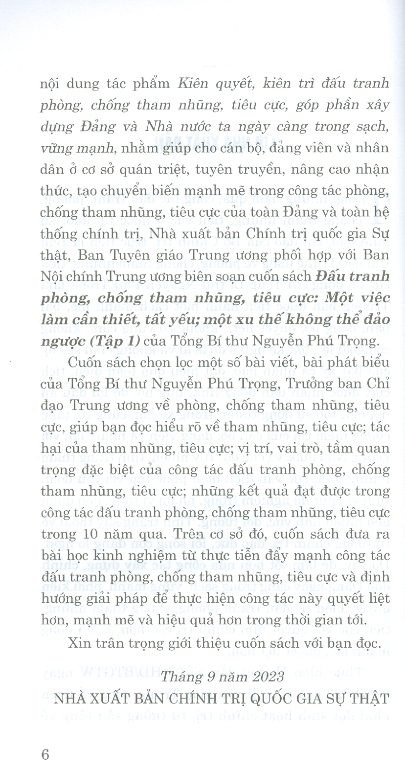 Đấu Tranh Phòng, Chống Tham Nhũng, Tiêu Cực: Một Việc Làm Cần Thiết, Tất Yếu; Một Xu Thế Không Thể Đảo Ngược (Tập 1)