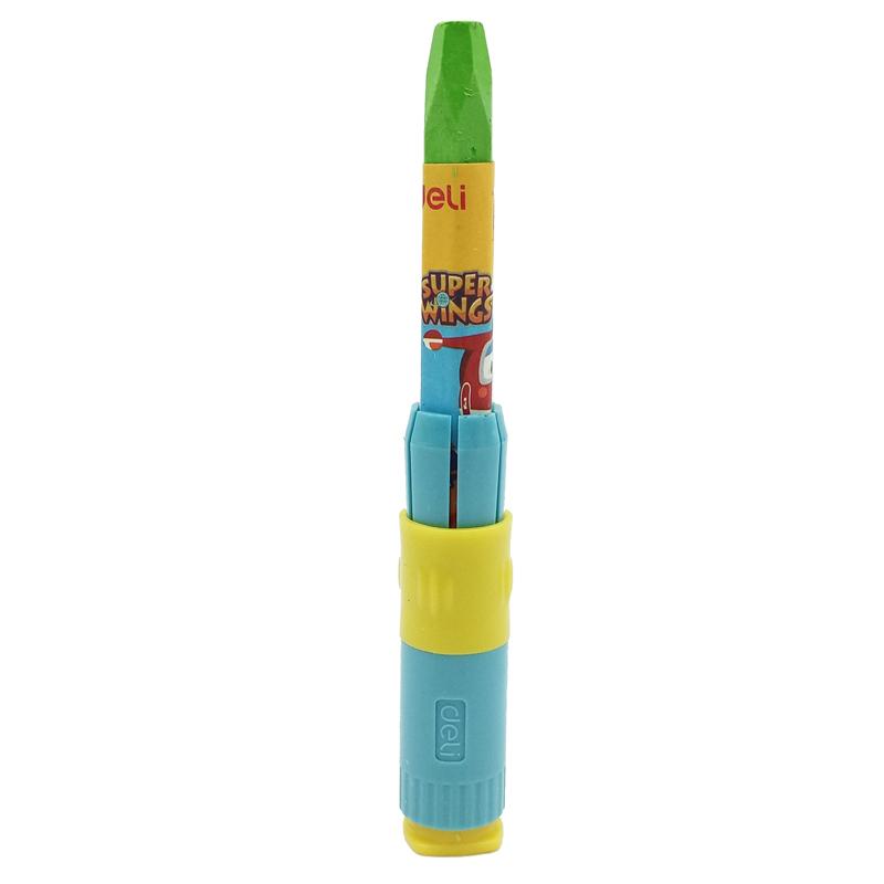 Hộp 24 Bút Màu Sáp Kèm Cây Cầm Bút & Đồ Chuốt 2 Trong 1 - SuperWings - Deli EC009-24