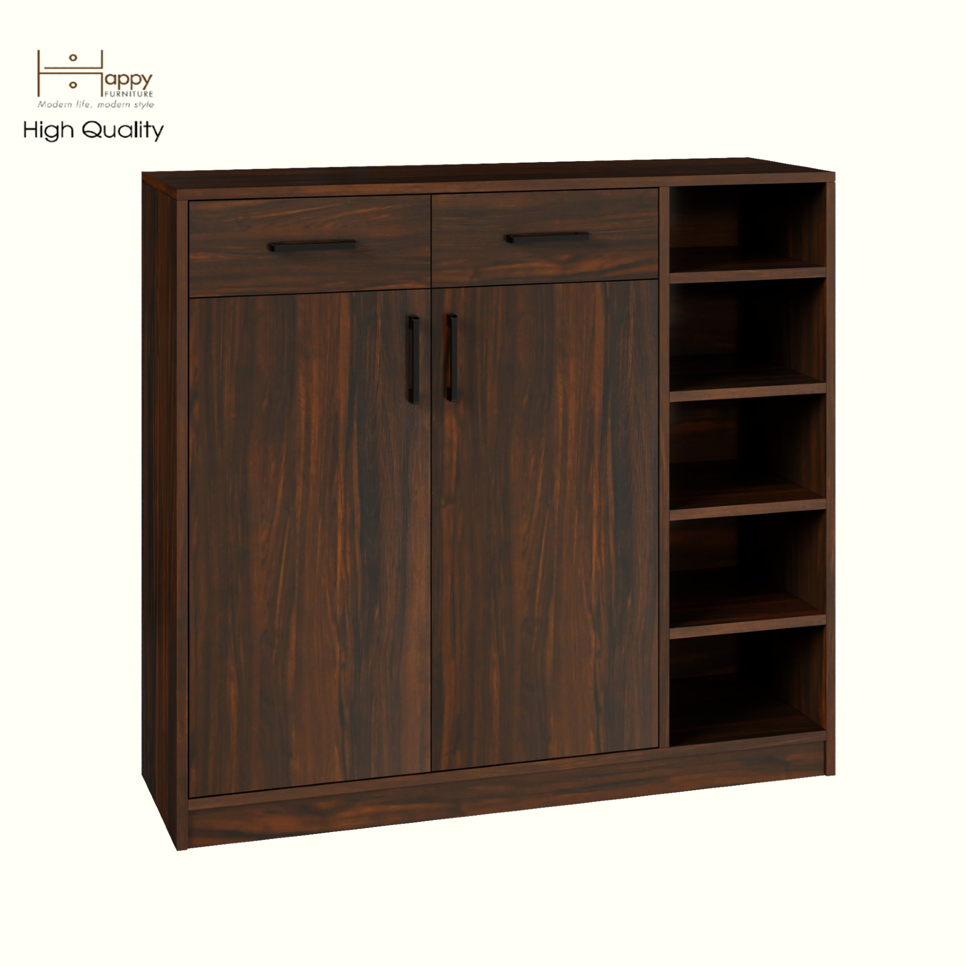HAPPY FURNITURE , HEINEE - Tủ lưu trữ 2 cửa mở 2 ngăn kéo, TCM_215 , 110cm x 34cm x 100cm DxRxC, sản phẩm phổ thông