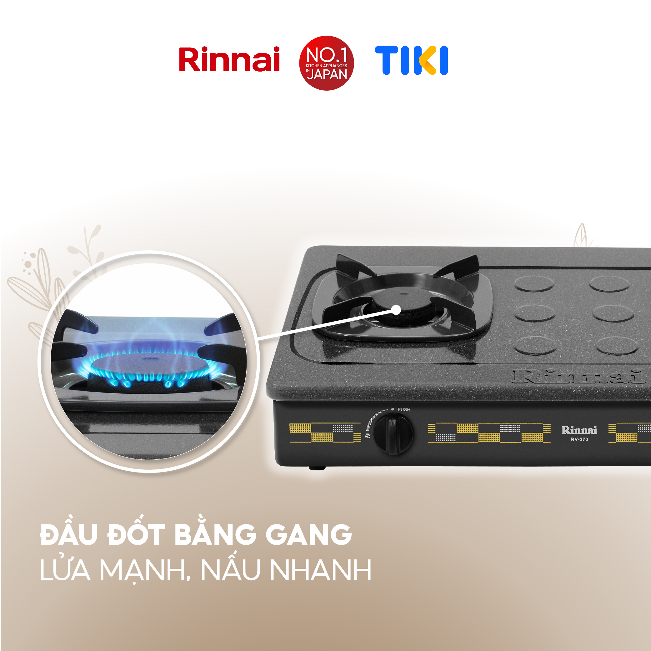 Bếp gas dương Rinnai RV-270(G)N mặt bếp men và kiềng bếp men - Hàng chính hãng.
