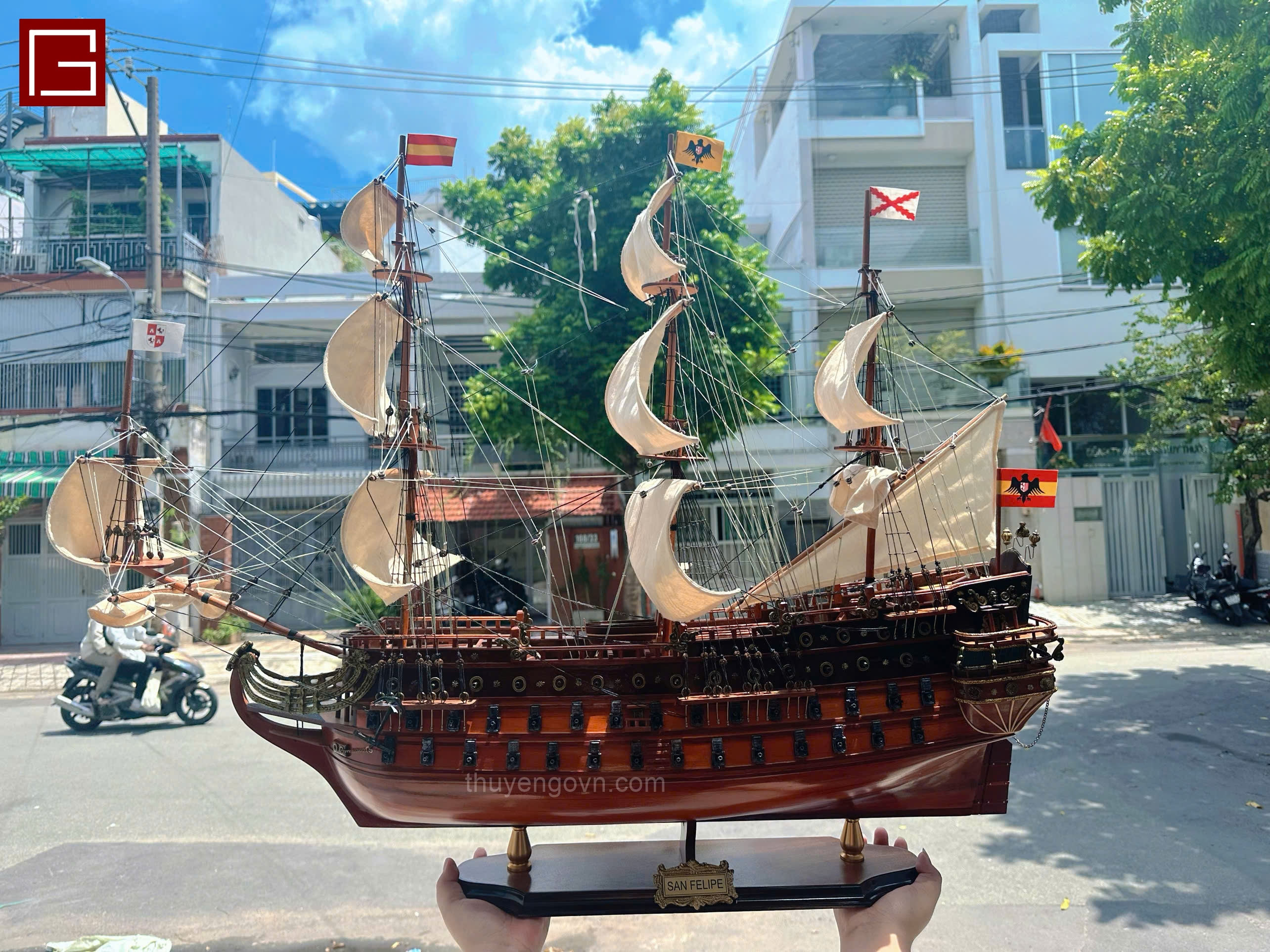 Mô Hình Thuyền Gỗ Phong Thủy Gia Nhiên, Thuyền Buồm Gỗ SAN FELIPE, thuyền buồm phong thủy chính hãng