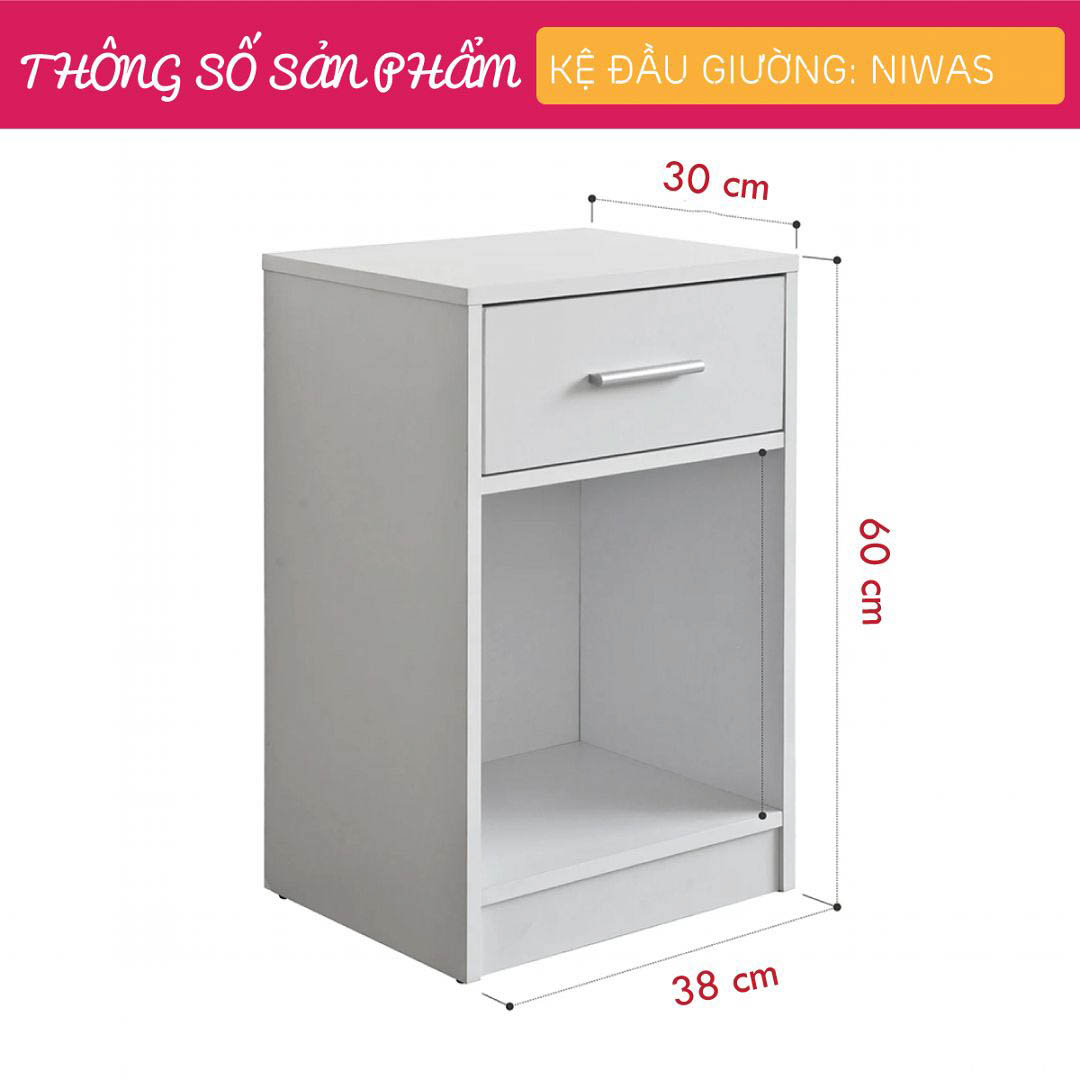 Kệ Đầu Giường Phòng Ngủ Nhỏ Gọn SMLIFE Niwas