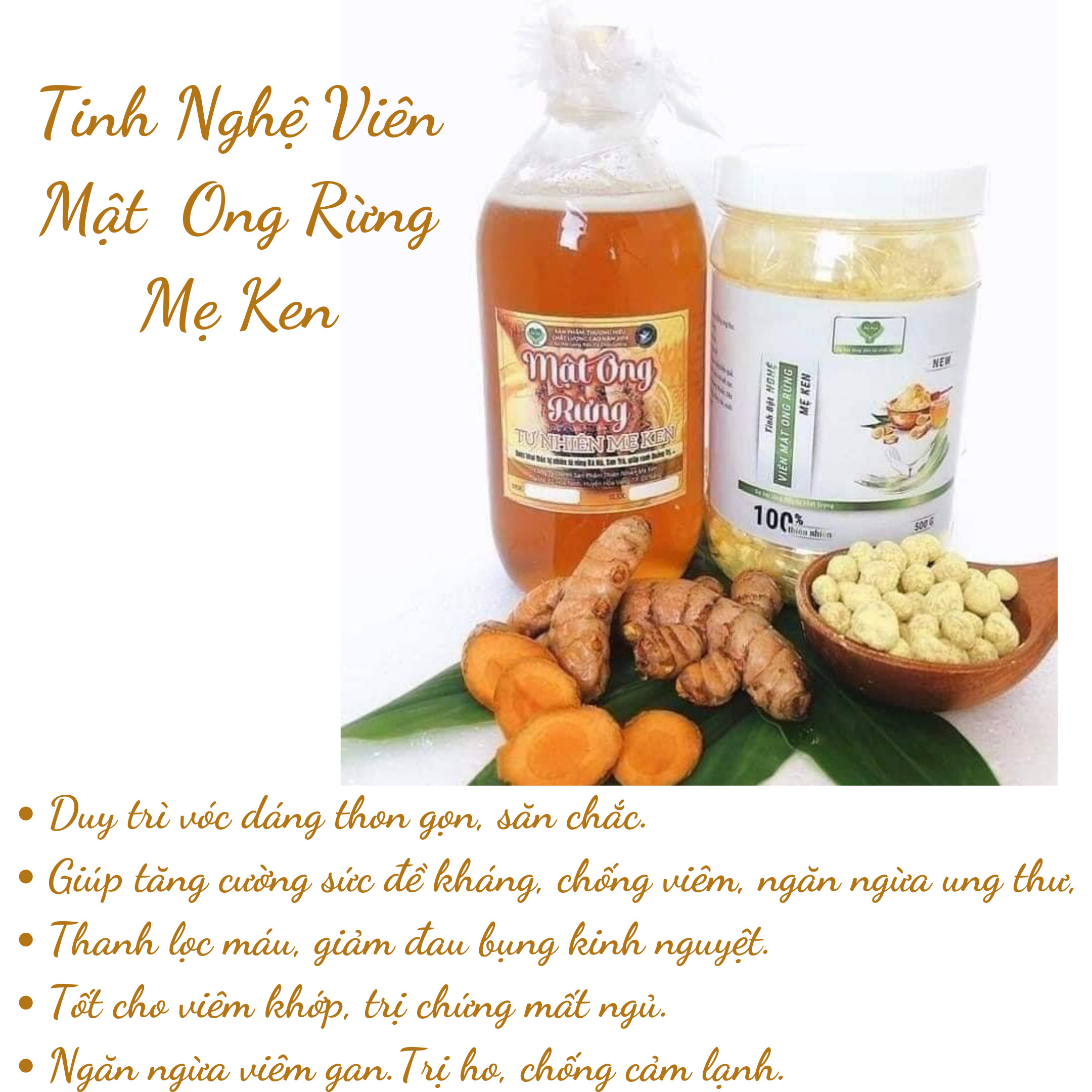 Tinh Bột Nghệ Nguyên Chất MẸ KEN - (Loại viên mật ong rừng 500g)
